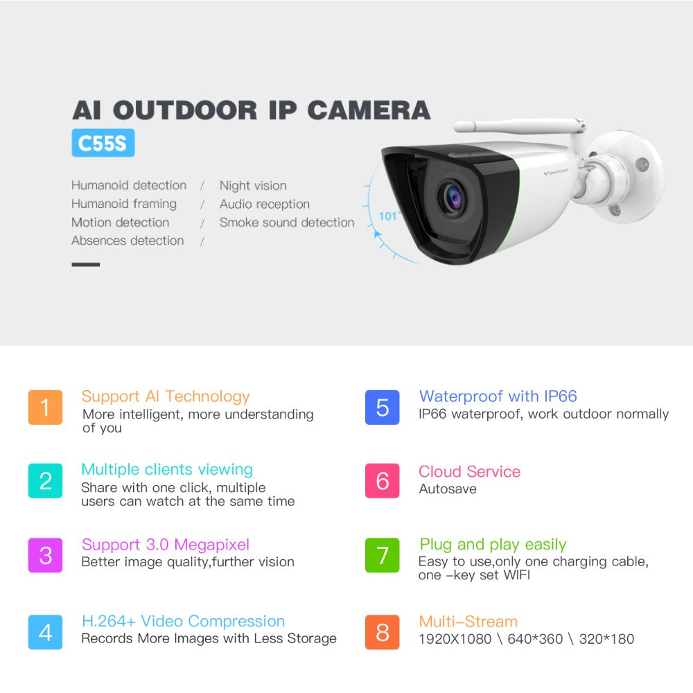 VSTARCAM CS55 Outdoor 3MP WIFI Security Camera
