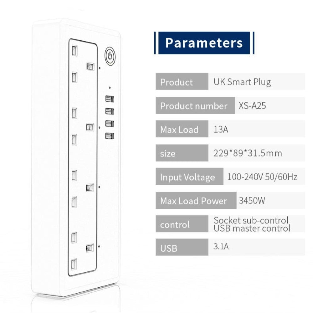 Tuya Smart APP Control WiFi Power Strip 4 Way 4 USB Ports Individual Control Schedule Google Alexa